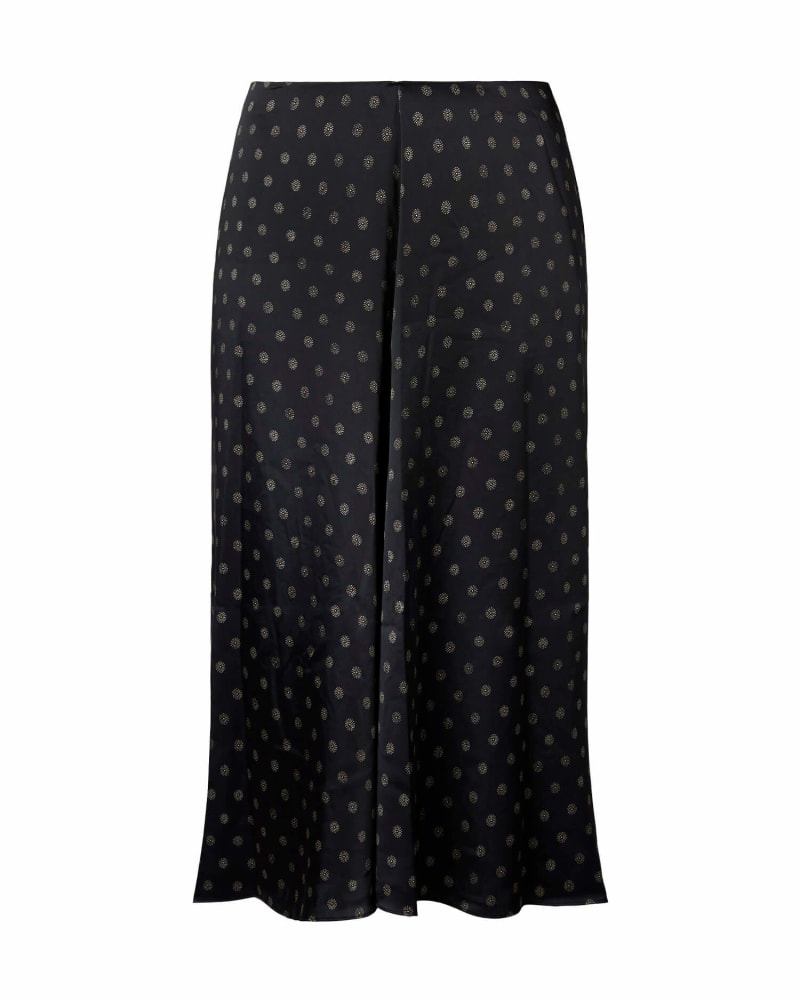 Front of a size 16 Sun Dot Draped Slip Skirt in Black by Vince. | dia_product_style_image_id:283189